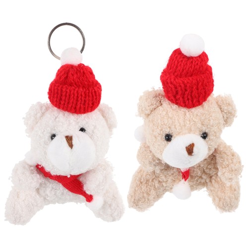 2 Pcs Christmas Hat Bear Keychain Cute Pendant Small Keychains Man - Picture 7 of 12