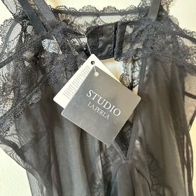 La Perla Studio Black Lace Sheer Mesh Bodysuit Thong NWT Size M Lingerie