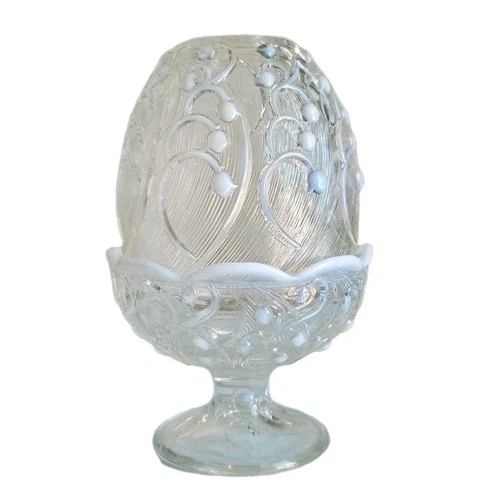 Vtg Fenton Art Glass Lily of the Valley White Opalescent Fairy Lamp  Please Read