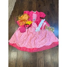 Princess Peach Costume Girls XL Pink Dress Up Set Wig Crown Halloween Cosplay