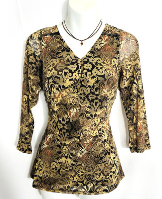 Axcess Vintage Y2K Forest Fairy Y2K Babydoll Top Size M Brown Floral Sheer Mesh