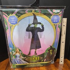 Kids WICKED Movie ELPHABA WITCH HALLOWEEN COSTUME Black Dress Hat Sz Large 10/12