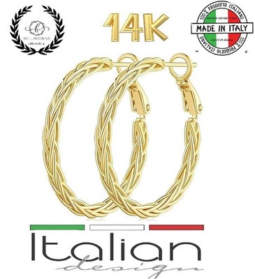 Italienische 14K Gold Contorto Spesso Creolen 30mm massiv aufwendig klassisch neu
