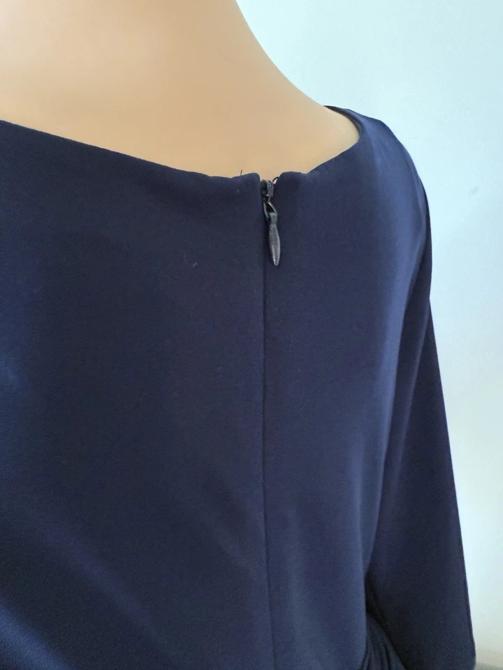Jessica Howard Dress 16 Navy Blue Flounce XL V Neck Classic 3/4 Quiet Luxury - Image 3 of 4