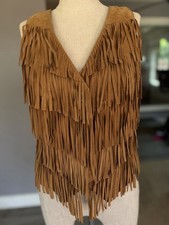 Kenna-T 100 Leather Fringe Vest Brown Western Boho Festival Women's Small