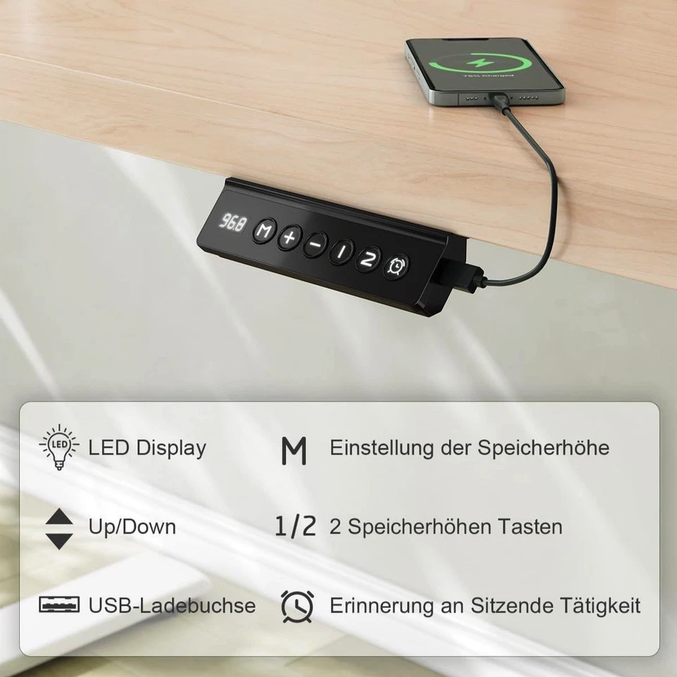 Computertisch Höhenverstellbar Schreibtisch 180x80cm Elektrischer Tisch Memory - Bild 2 von 4