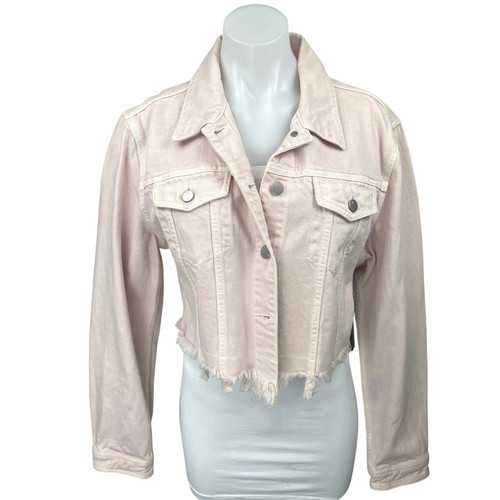 NEW J. Brand Cyra Light Pink Long Sleeve Button Down Cropped Denim Jean Jacket M