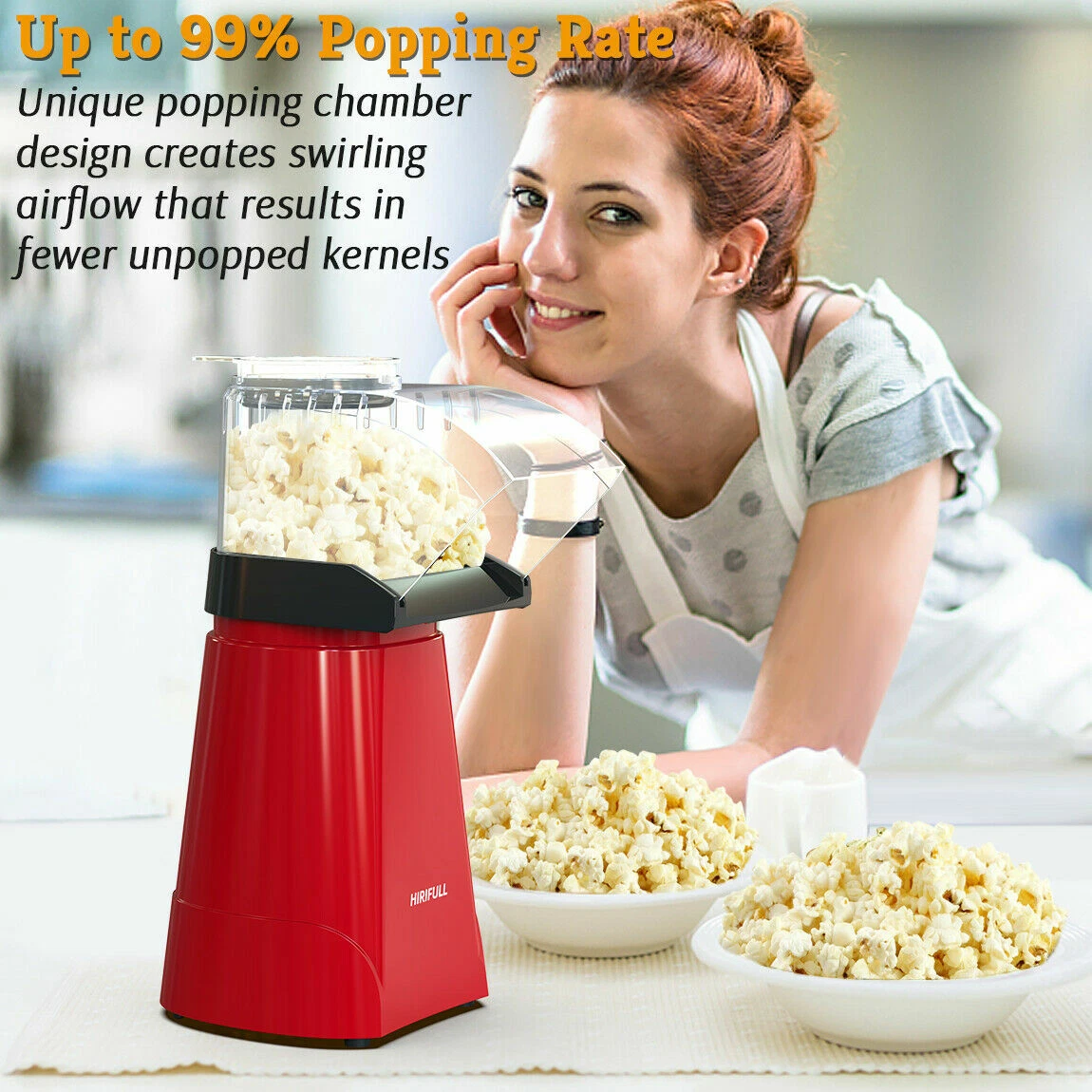 Hot Air Popcorn Poppers Machine Home DIY Electric Popcorn Maker Oil-Free  1200W