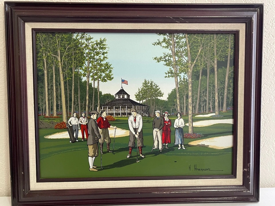 H. Hargrove Signed Oil Enhanced Serigraph Print Golf Scene - Image 2 of 4