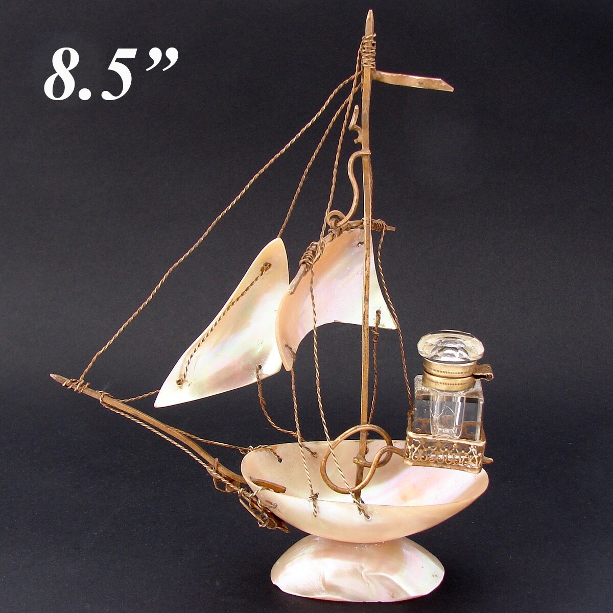 Antique French Mother of Pearl Shell Sail Boat 8.5