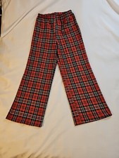 Vtg 70S SEARS Red Blue Yellow White Plaid Polyester Pants Sz 14 Pull-on
