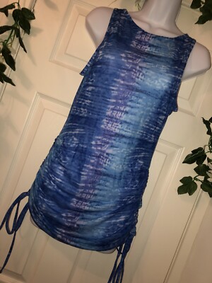 knee length dresses for ladies Blue Abstract Midi Dress Off Shoulder Ruched Mesh