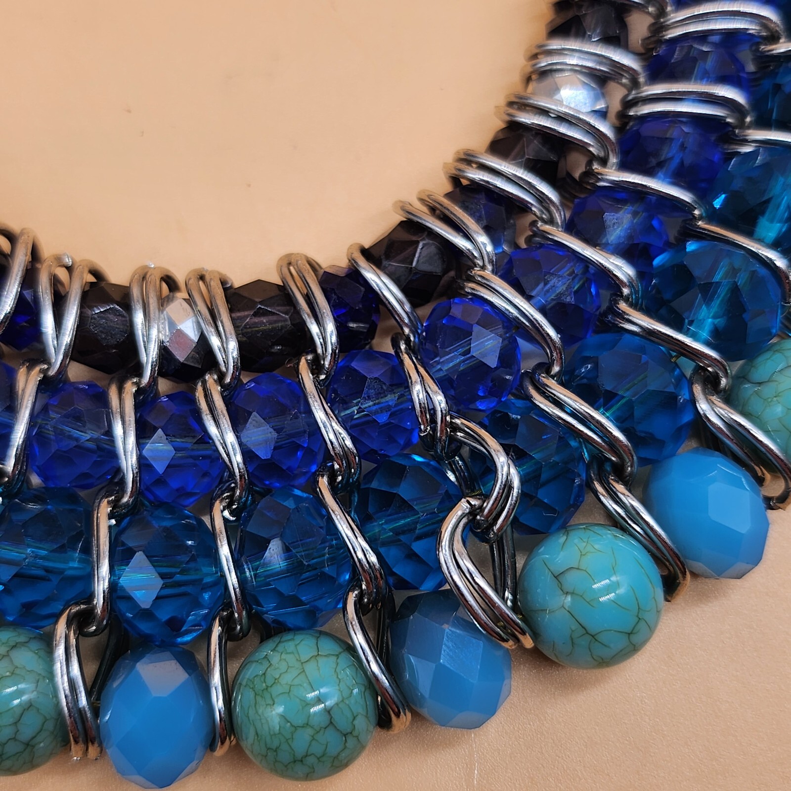 Blue/Green/Black/Silver Multi Strands Costume Jew… - image 5