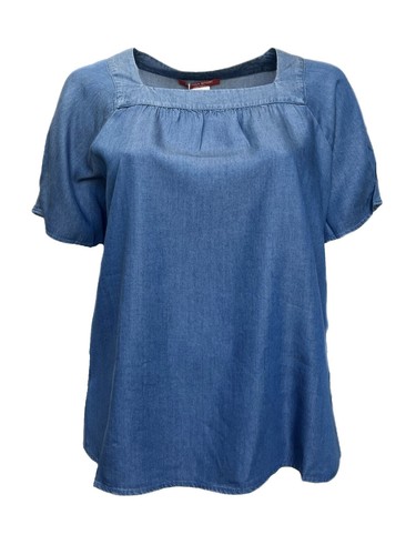 J.jill Sz 2X Denim Indigo Blue Linen Knit Short Sleeve Sweater Top