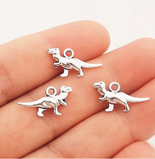 50 Antique Silver Plated Dinosaur Charms Pendants 21x12mm