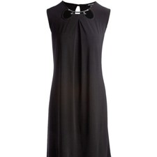 Nine West Black Keyhole Cutout Pleat Swing Dress