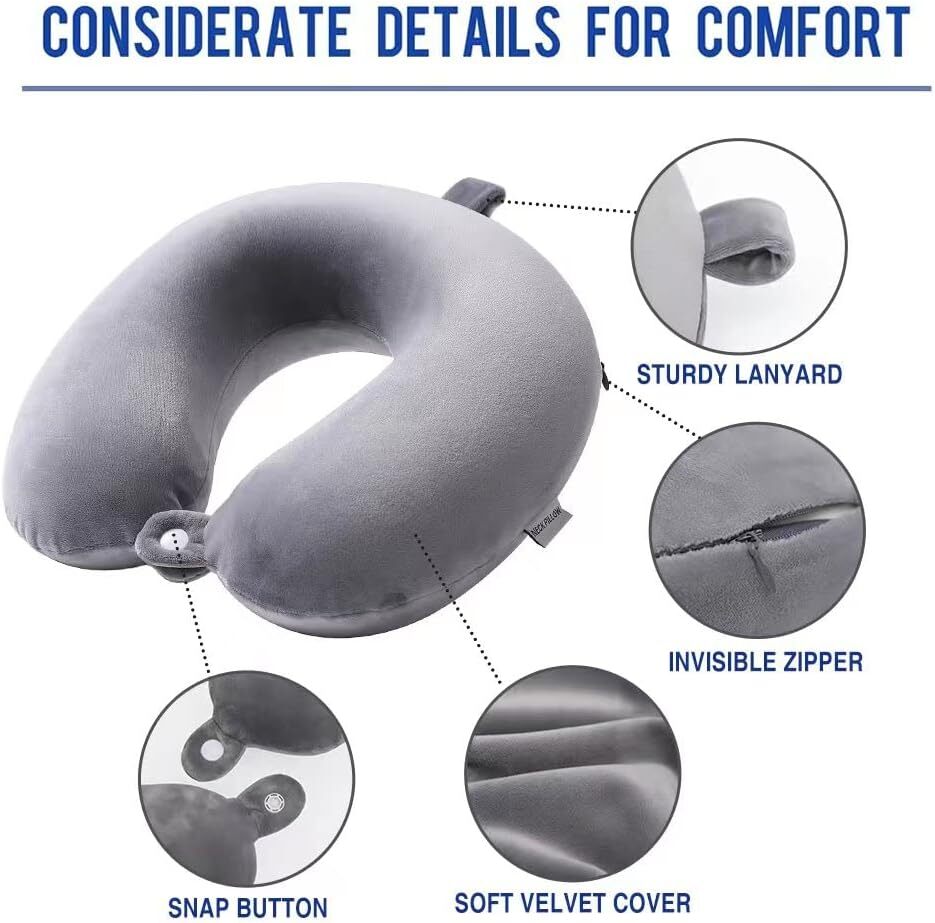 Memory Foam Travel Neck Pillow for Head Support on Airplanes