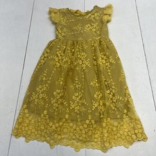 NNJXD Yellow Floral Lace Bow Back Dress Toddler Girls Size 3/4 New
