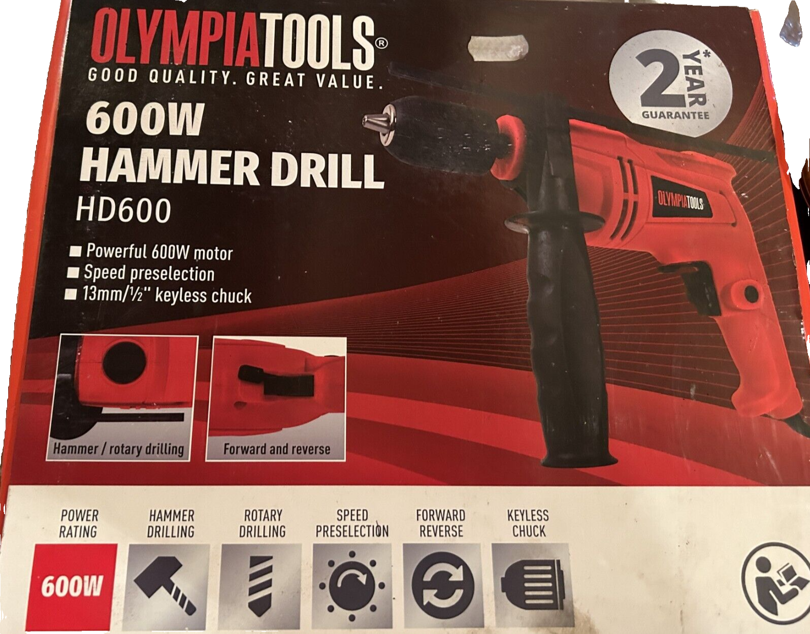 79 Olympia Power Tools HD600 Hammer Drill 600W 240V 13mm 1/2” Keyless Chuck - Image 2