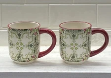American Atelier Bargello Christmas Mugs Cups Coffee Hot Chocolate 2 Mugs 3.5” D