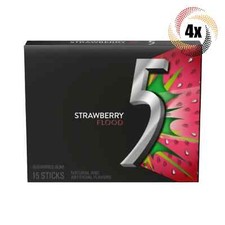 4x Packs 5 Gum Strawberry Flood Flavor 15 Sticks Per Pack Sugar Free Gum