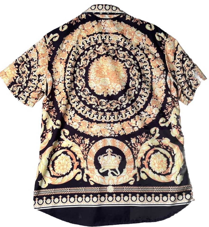 Mens Short Sleeve Luxury Design Print Mens Small L Stretch Poly Blend