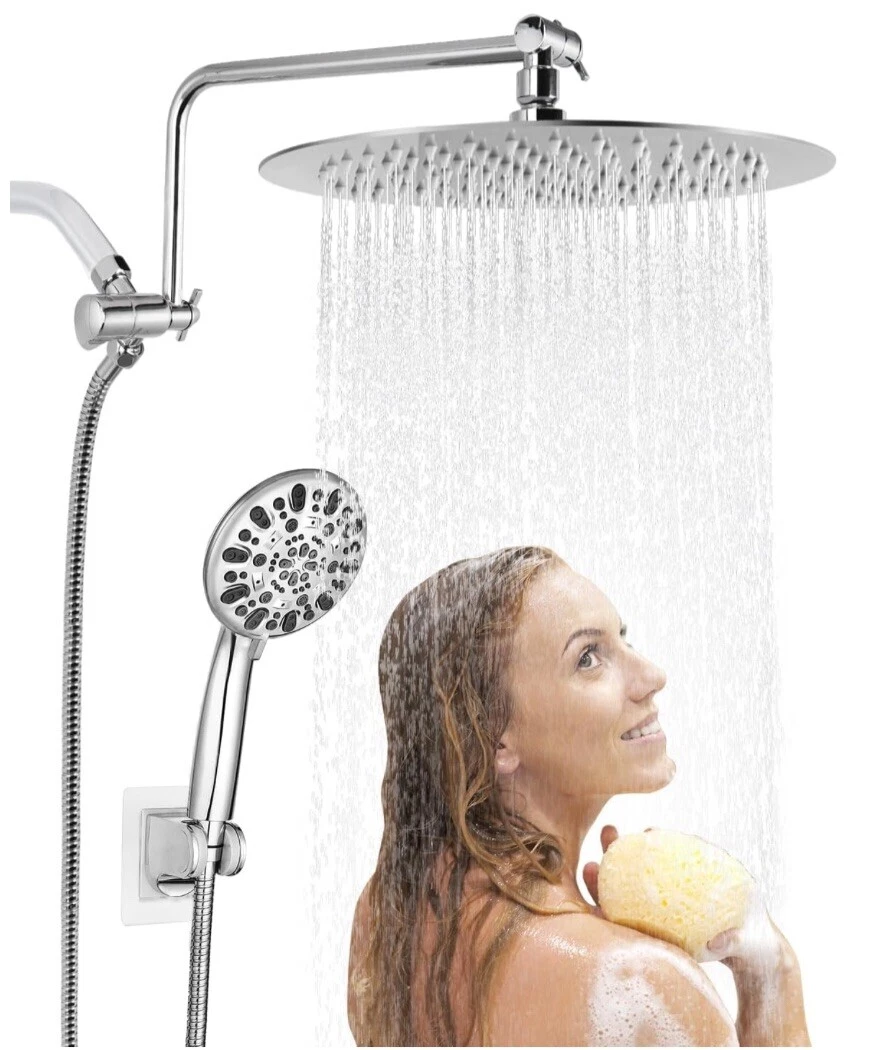 Shower System 10 Inch Round Rain Shower Head with Handheld Spray Brushed Nickel