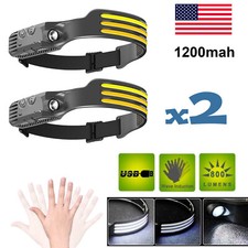 COB LED Headlamp USB Rechargeable Headlight Bar Head Band Torch Work Light 6000K