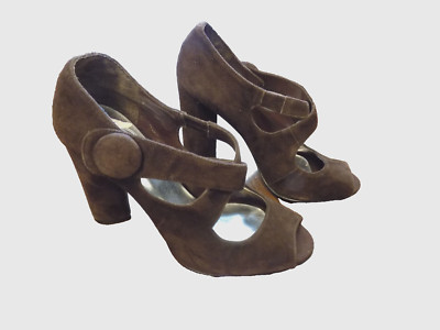 JS By JESSICA SIMPSON Brown suede heels Criss Cross Straps Mary Jane pumps 7.5