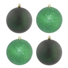Christmas Green 4 Pack 100mm Baubles Glitter / Plain Decorations