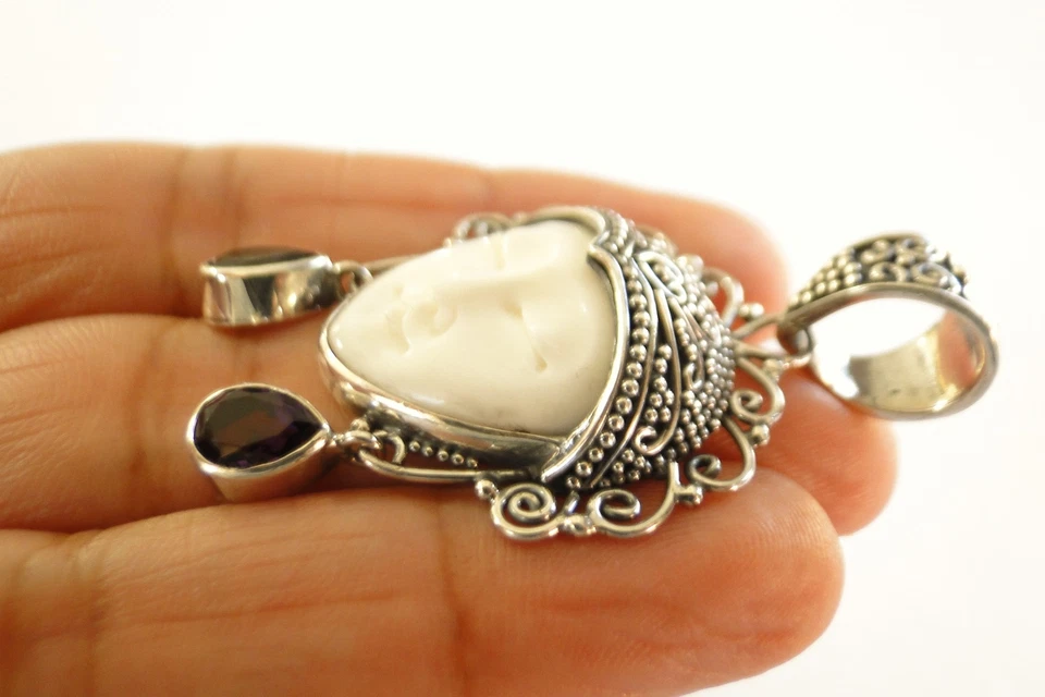 巴厘岛女神闭眼紫水晶吊坠 925 纯银吊坠 — 第 3/4 张图片