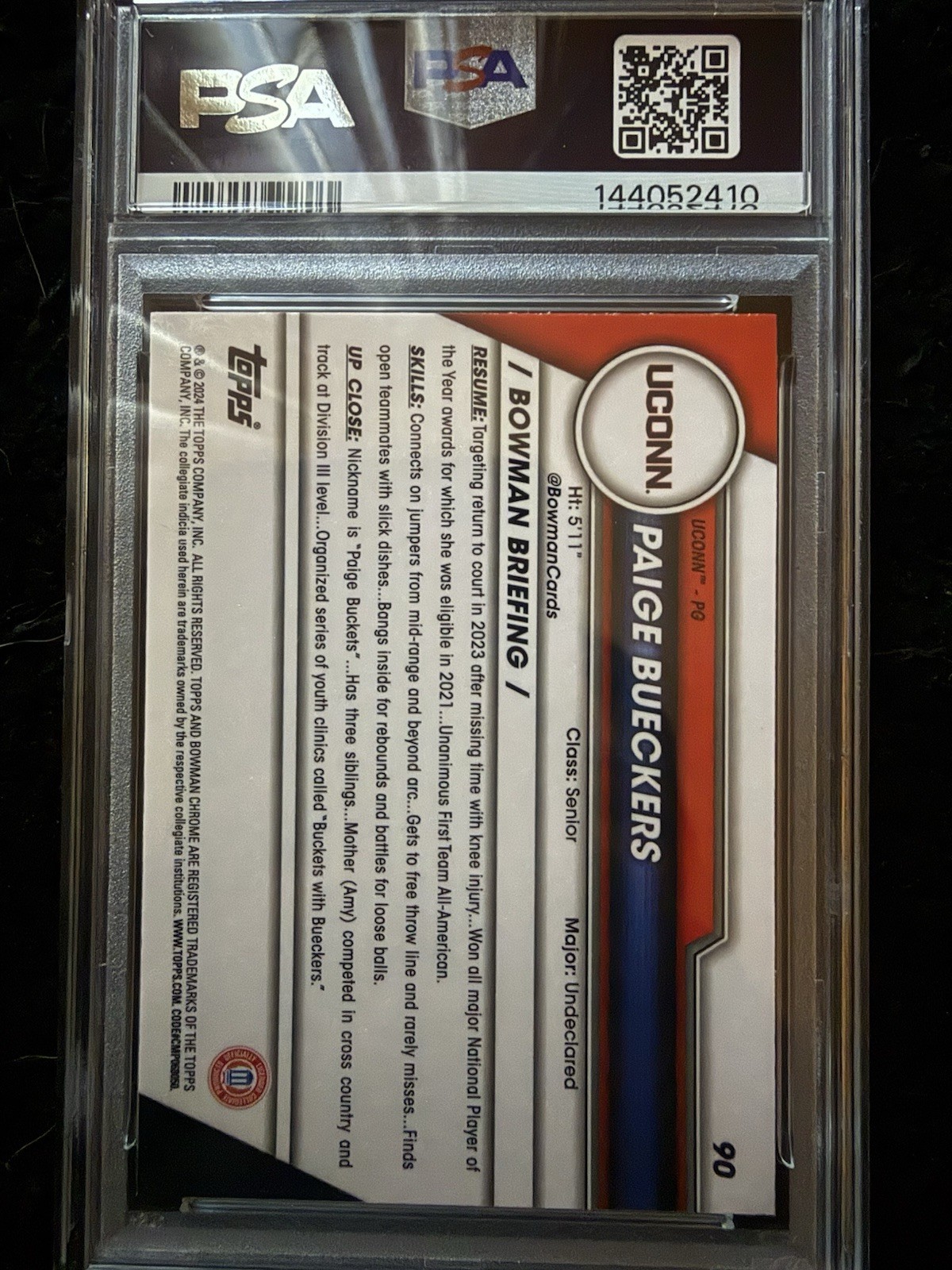 2023 Bowman U University 1st Chrome #90 Paige Bueckers Pink Refractor PSA 9 view 2
