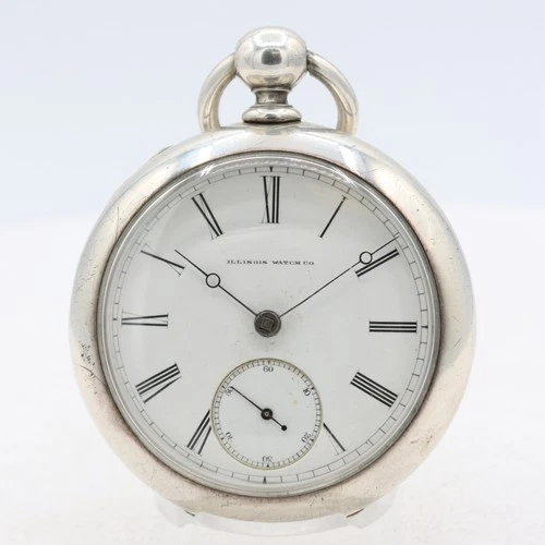 Antique 18s Illinois 13 Jewel Key Wind Pocket Watch Currier Coin Silver USA