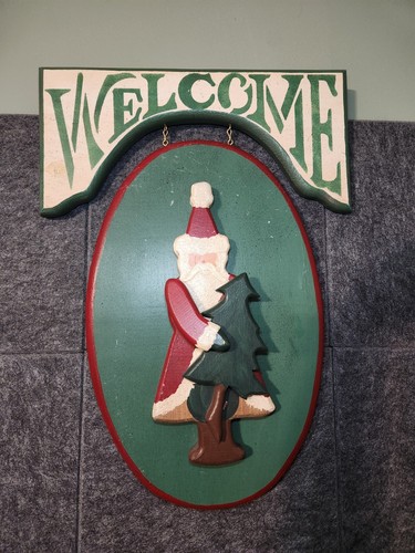 Vintage Hand Painted 3D Wood Spring Easter Christmas Welcome Sign Solid Wood - Picture 3 of 9