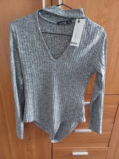 Boohoo Bodysuit Size 12 New With Tags Ling Sleeves Grey Choker Neck