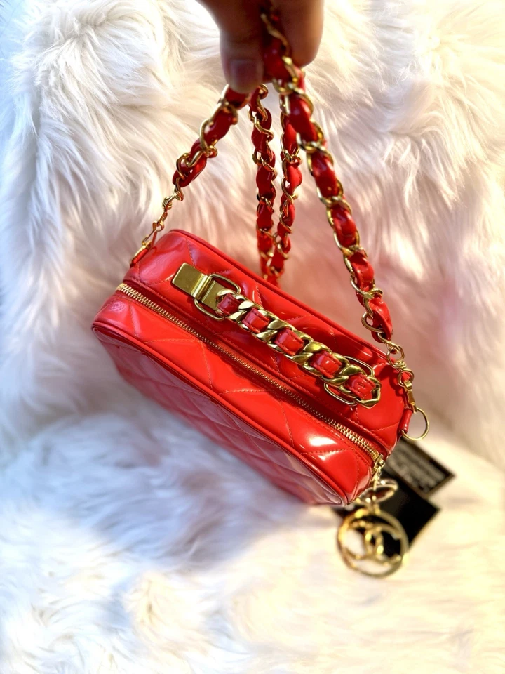Bolso Bandolera Chanel Vintage Rojo Patente 2 Vías Fiambrera! Foto 2 de 4