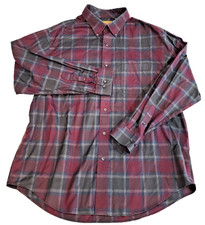 Roundtree Yorke Gold Label Dress Shirt Mens XL Burgundy Green Plaid No Iron