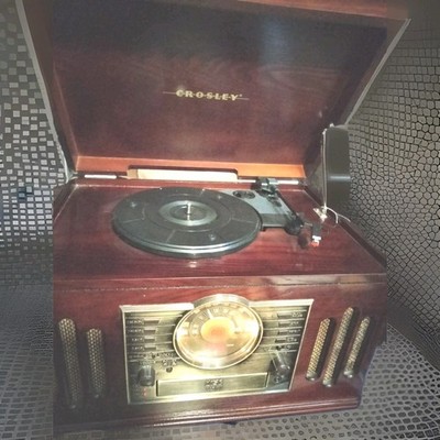Crosley CR73-3 Dark Wood Finish Turntable CD Radio Stereo Cassette Tape Player 