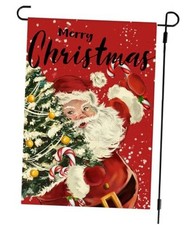 Merry Christmas Santa Claus Garden Flag 12x18 Inch Double Sided 12" x 18" Red