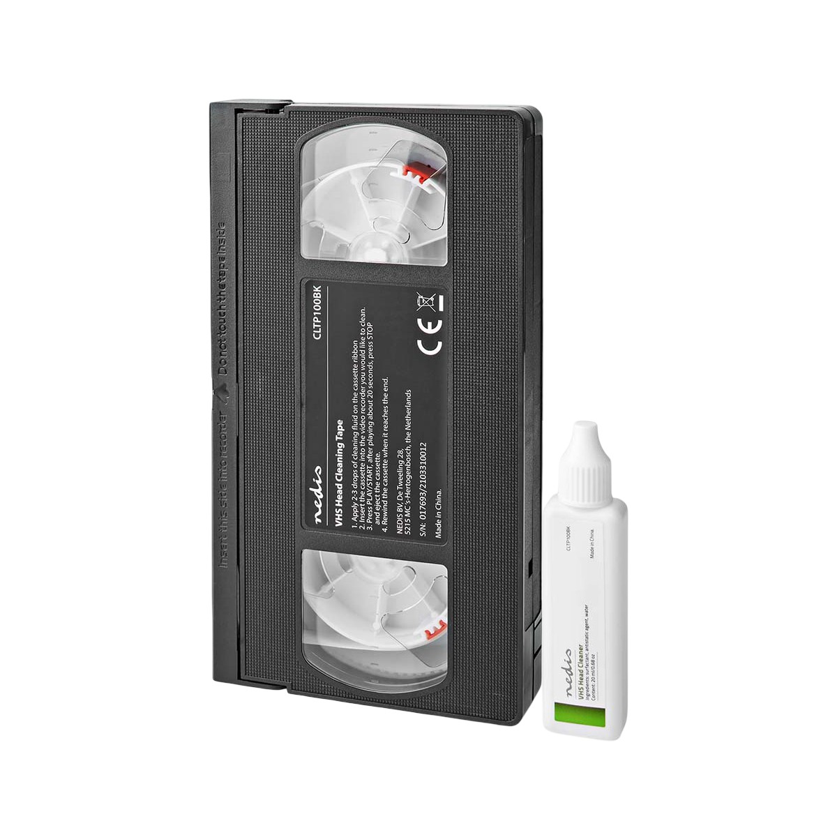 Cassette de nettoyage VHS Nedis avec liquide nettoyant de 20ml pour magnétoscope