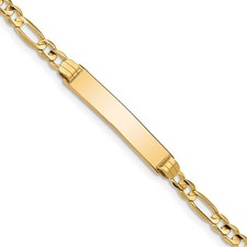 14k Yellow Gold Solid Plate Figaro Link Chain 25x4.8mm Plate ID Bracelet 7"