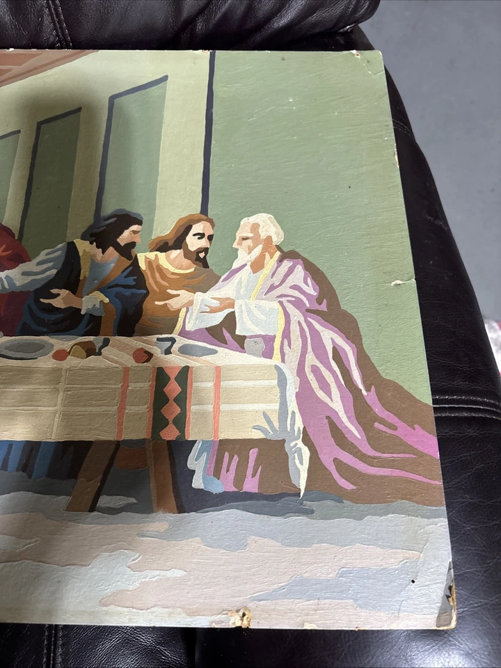 Vintage paint by number PBN The Last Supper No Frame 32x15 Border Damage 1960’s - Image 2 of 4