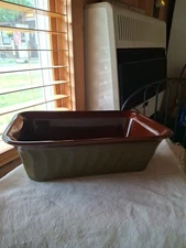 HTF PAULA DEEN Signature Stoneware Brown Green Baking Dish 9" x 5" Loaf Pan G014