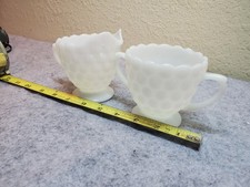 Anchor Hocking Bubble Opaque Milk Glass Cream and Sugar Set