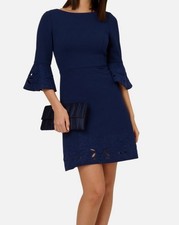 Adrianna Papell Women's Blue Eyelet Embroidered Dress Size 16