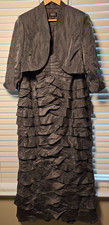 Adrianna Papell Women Formal Dress Jacket Set Size 10 Gray Silver Tiered Ruffle
