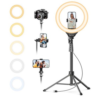 UTEBIT Ring Light with Stand Tripod for iPhone, 12'' Overhead 62 inch, Black