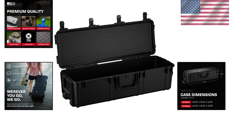 45-дюймовый водонепроницаемый жесткий чехол с колесами - запираемый, одобрен TSA - Изображение 2 из 4
