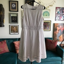 CALVIN KLEIN size 8 White Sleeveless Eyelet Embroidered Cotton A-Line Dress