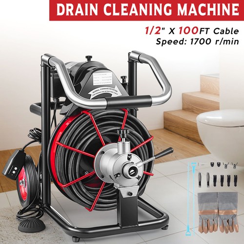 Commercial 100ft 1/2'' Sewer Snake Drain Auger Cleaner Cleaning Machine Plumbing